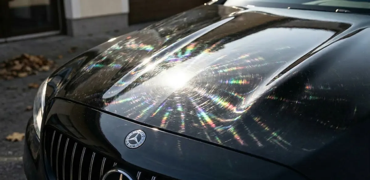 Hologrami i swirl markovi na crnom laku Mercedes automobila nastali kao posledica nestručnog poliranja